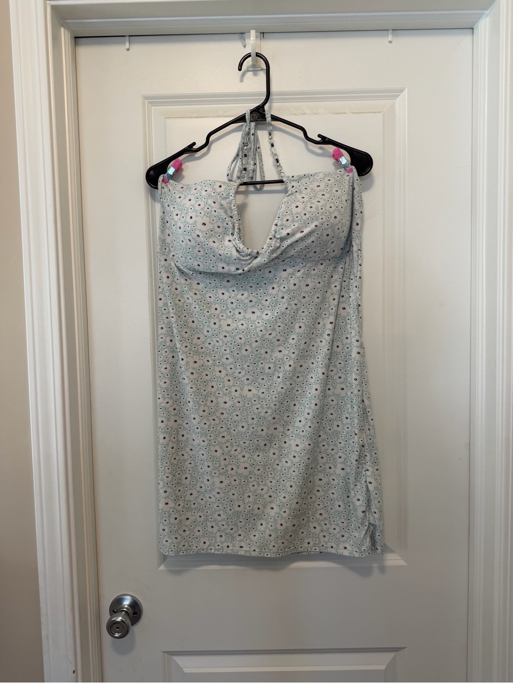 No Boundaries Light Blue Strapless Eyelet Halter Dress